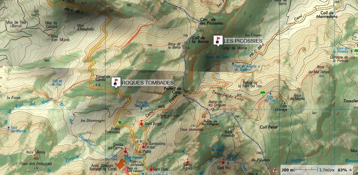 Mapa Sectores escalada Serra de Cardó